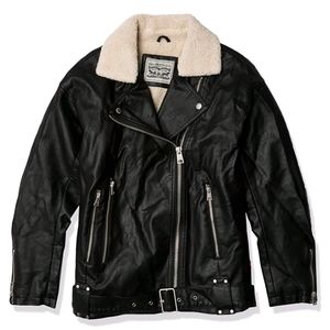 Levi's Black Faux Leather Belted Aviator Jacket